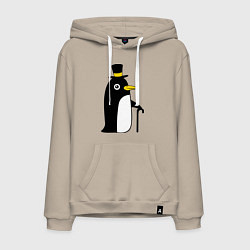 Толстовка-худи хлопковая мужская Пингвин в шляпе, цвет: миндальный