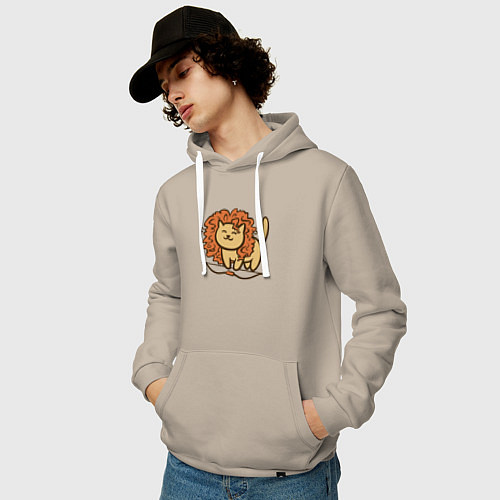 Мужская толстовка-худи Cat Lion / Миндальный – фото 3