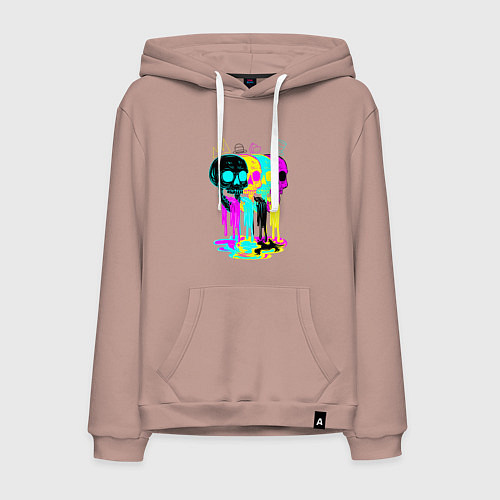 Мужская толстовка-худи 4 ЧЕРЕПА SKULLS NEON / Пыльно-розовый – фото 1
