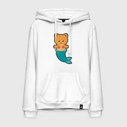 Толстовка-худи хлопковая мужская Cat Mermaid, цвет: белый