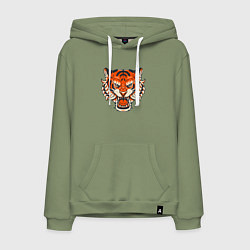 Толстовка-худи хлопковая мужская Super Tiger, цвет: авокадо