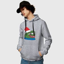 Толстовка-худи хлопковая мужская Pepe, pepe happy, Пепе хеппи, pepe happy new year, цвет: меланж — фото 2