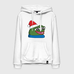 Толстовка-худи хлопковая мужская Pepe, pepe happy, Пепе хеппи, pepe happy new year, цвет: белый