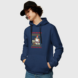 Толстовка-худи хлопковая мужская Рождественский свитер Котик с колечками, цвет: тёмно-синий — фото 2