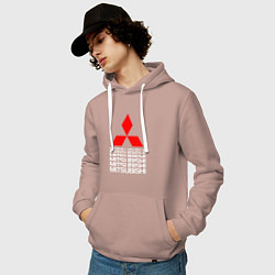 Толстовка-худи хлопковая мужская MITSUBISHI МИЦУБИСИ МИТСУБИСИ МИЦУБИШИ LOGO STYLE, цвет: пыльно-розовый — фото 2