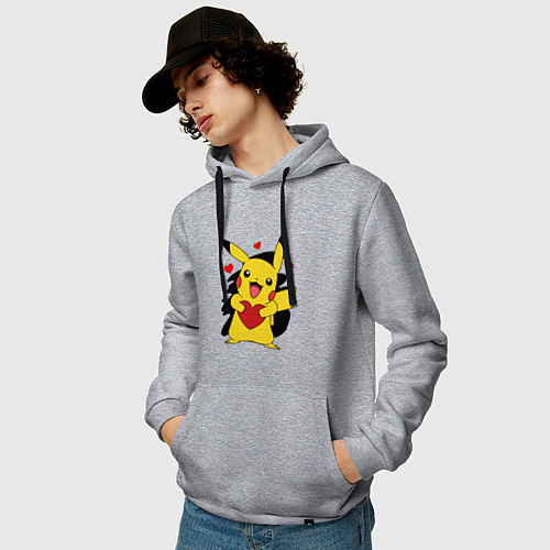 Мужская толстовка-худи ПИКАЧУ И СЕРДЕЧКО POKENON PIKACHU LOVE / Меланж – фото 3