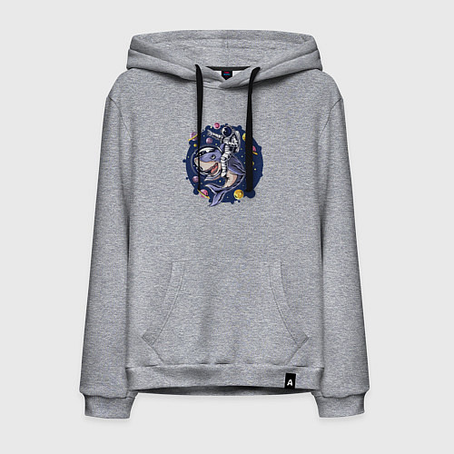 Мужская толстовка-худи Космонавт верхом на акуле / Меланж – фото 1