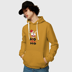 Толстовка-худи хлопковая мужская Corgi Ho ho Ho, цвет: горчичный — фото 2