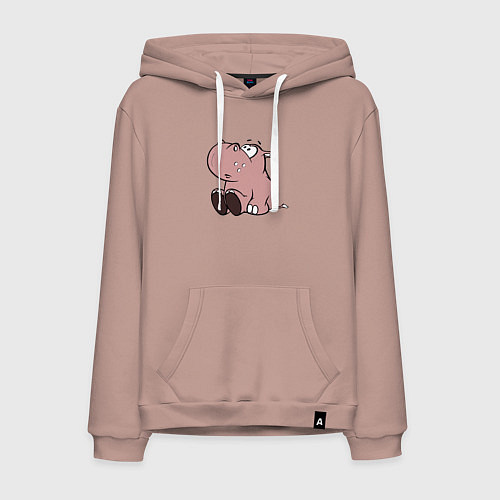 Мужская толстовка-худи Бегемотик детский коричневый / Пыльно-розовый – фото 1