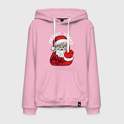 Толстовка-худи хлопковая мужская Плохой дед мороз Merry x-mas, цвет: светло-розовый
