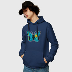 Толстовка-худи хлопковая мужская Бабочка - Казахстан, цвет: тёмно-синий — фото 2