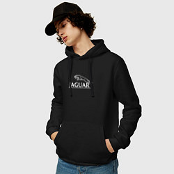 Толстовка-худи хлопковая мужская Jaguar, Ягуар Логотип, цвет: черный — фото 2