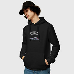 Толстовка-худи хлопковая мужская Ford Racing, цвет: черный — фото 2