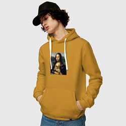 Толстовка-худи хлопковая мужская Shiba Inu Mona Lisa, цвет: горчичный — фото 2
