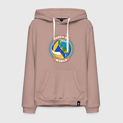 Толстовка-худи хлопковая мужская World - Volleyball, цвет: пыльно-розовый