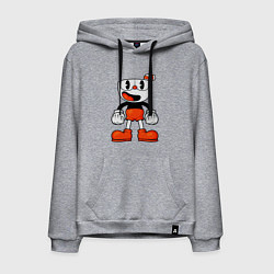 Толстовка-худи хлопковая мужская Cuphead красная чашечка, цвет: меланж