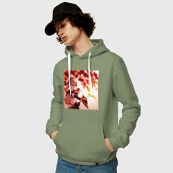 Толстовка-худи хлопковая мужская Каэдэхара Кадзуха с котенком Геншин Импакт, цвет: авокадо — фото 2