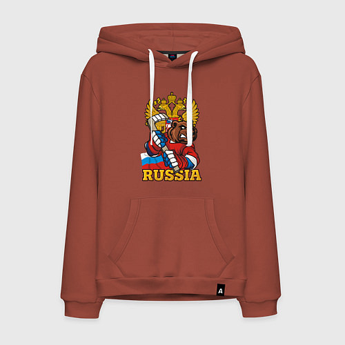 Мужская толстовка-худи Хоккей - Russia / Кирпичный – фото 1