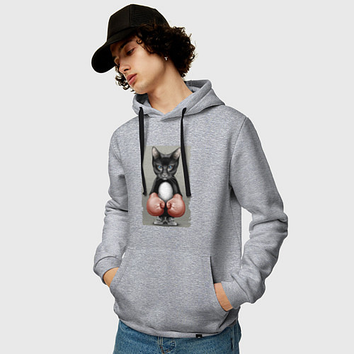 Мужская толстовка-худи Крутой котяра в боксёрских перчатках Cool cat in b / Меланж – фото 3