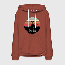 Толстовка-худи хлопковая мужская Сиреноголовый в ночной тайге, цвет: кирпичный