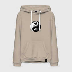 Толстовка-худи хлопковая мужская Собачий Инь Янь, цвет: миндальный