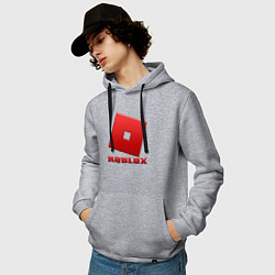 Толстовка-худи хлопковая мужская ROBLOX логотип красный градиент, цвет: меланж — фото 2