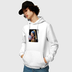 Толстовка-худи хлопковая мужская Девушка с жемчужной сережкой 202X, цвет: белый — фото 2