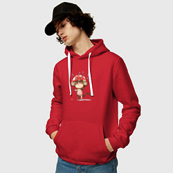 Толстовка-худи хлопковая мужская Кот в шляпе гриба, цвет: красный — фото 2