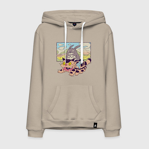 Мужская толстовка-худи Тоторо на котобусе / Миндальный – фото 1