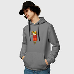 Толстовка-худи хлопковая мужская Лягуха на стиле с магнитолой, цвет: серый — фото 2