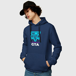 Толстовка-худи хлопковая мужская Символ GTA в неоновых цветах, цвет: тёмно-синий — фото 2
