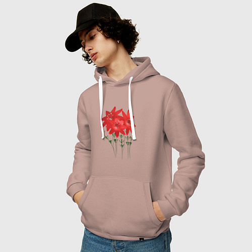 Мужская толстовка-худи Flowers red / Пыльно-розовый – фото 3