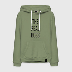 Толстовка-худи хлопковая мужская The real boss!, цвет: авокадо