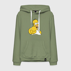 Толстовка-худи хлопковая мужская Гомер Симпсон указывает пальцем, цвет: авокадо