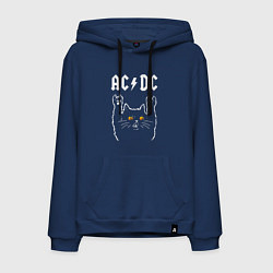 Толстовка-худи хлопковая мужская AC DC rock cat, цвет: тёмно-синий