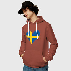 Толстовка-худи хлопковая мужская Сердце - Швеция, цвет: кирпичный — фото 2