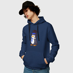 Толстовка-худи хлопковая мужская Пингвин в цилиндре, цвет: тёмно-синий — фото 2