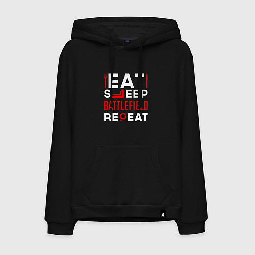 Мужская толстовка-худи Надпись eat sleep Battlefield repeat / Черный – фото 1