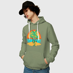 Толстовка-худи хлопковая мужская Пришелец на пляже, цвет: авокадо — фото 2