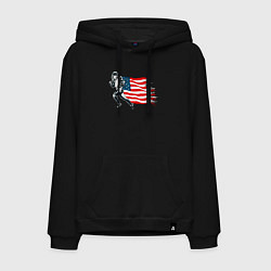 Толстовка-худи хлопковая мужская Американский футбол с флагом США, цвет: черный