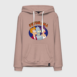 Толстовка-худи хлопковая мужская Fry Bender Leela, цвет: пыльно-розовый