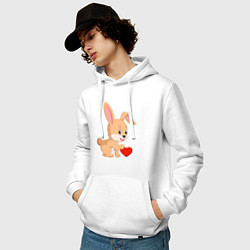 Толстовка-худи хлопковая мужская Кролик с сердечком, цвет: белый — фото 2