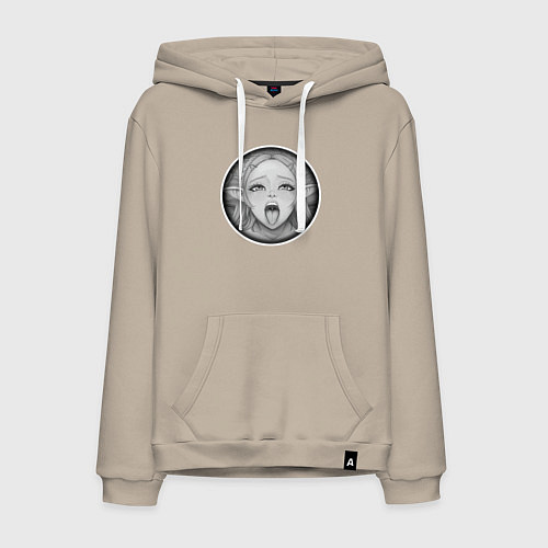 Мужская толстовка-худи Ахегао эльфийка / Миндальный – фото 1