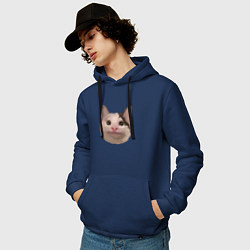 Толстовка-худи хлопковая мужская Polite cat meme, цвет: тёмно-синий — фото 2