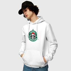 Толстовка-худи хлопковая мужская Счастливого Рождества Starbucks, цвет: белый — фото 2