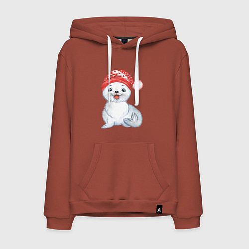 Мужская толстовка-худи Новогодний тюлень / Кирпичный – фото 1