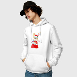 Толстовка-худи хлопковая мужская Зайчик в мешке с подарками, цвет: белый — фото 2