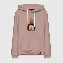 Толстовка-худи хлопковая мужская Ёжик с Новогодними подарками, цвет: пыльно-розовый