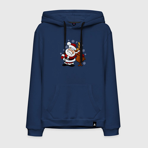 Мужская толстовка-худи Санта и олень / Тёмно-синий – фото 1