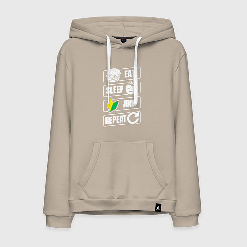 Мужская толстовка-худи Eat sleep JDM repeat / Миндальный – фото 1